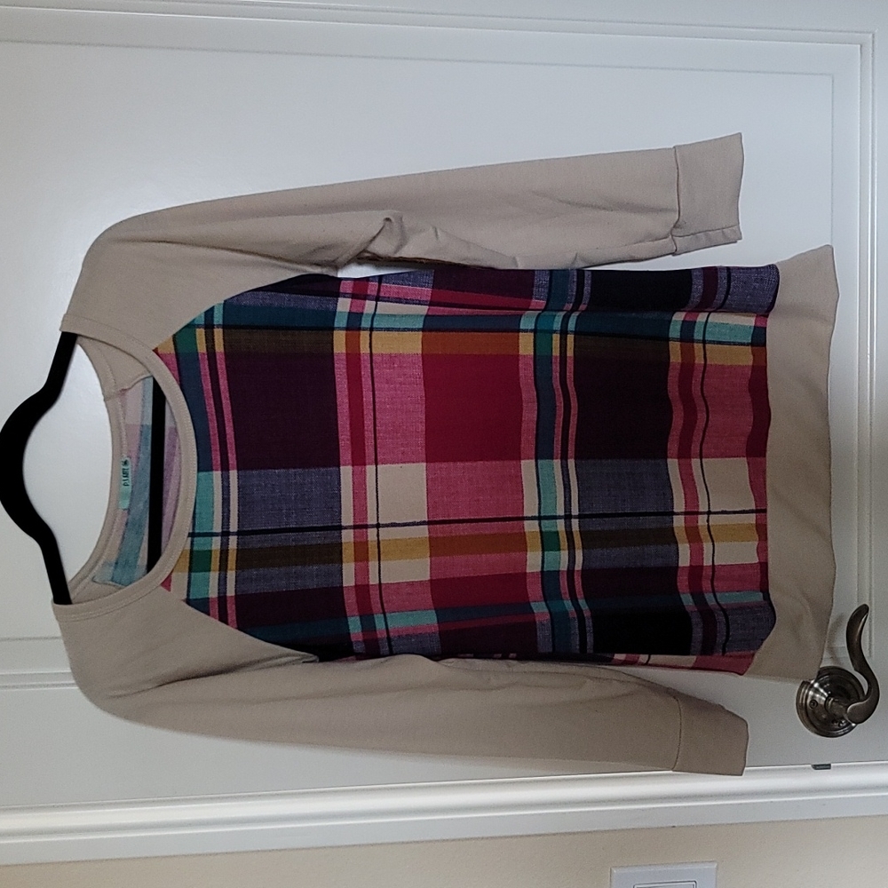 Taupe and plaid soft sweater